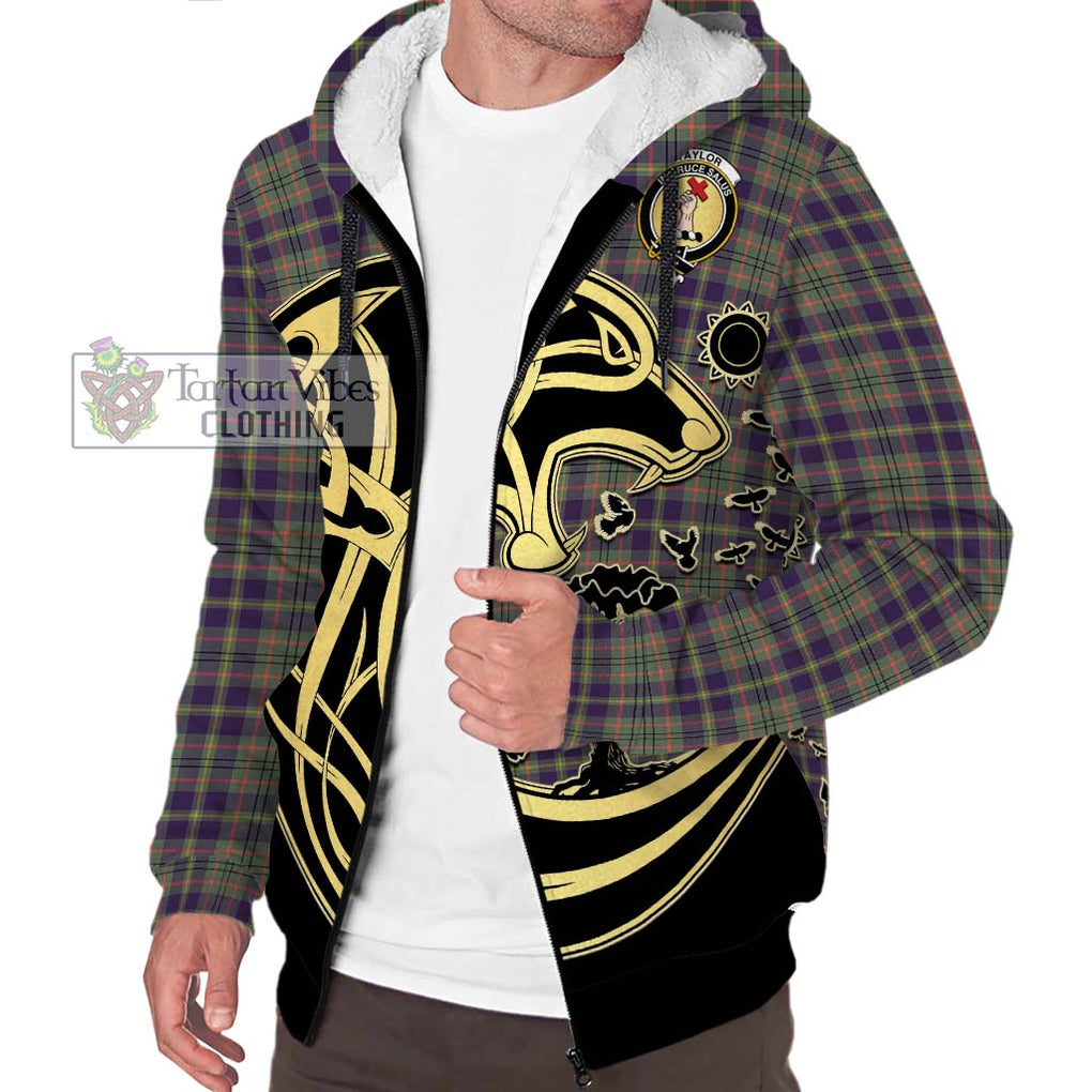 Taylor Weathered Tartan Sherpa Hoodie with Family Crest Celtic Wolf Style Unisex S - Tartan Vibes Clothing