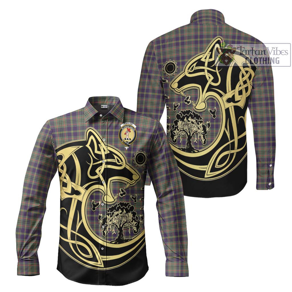 Taylor Weathered Tartan Long Sleeve Button Shirt with Family Crest Celtic Wolf Style Men's Shirt S - Tartan Vibes Clothing