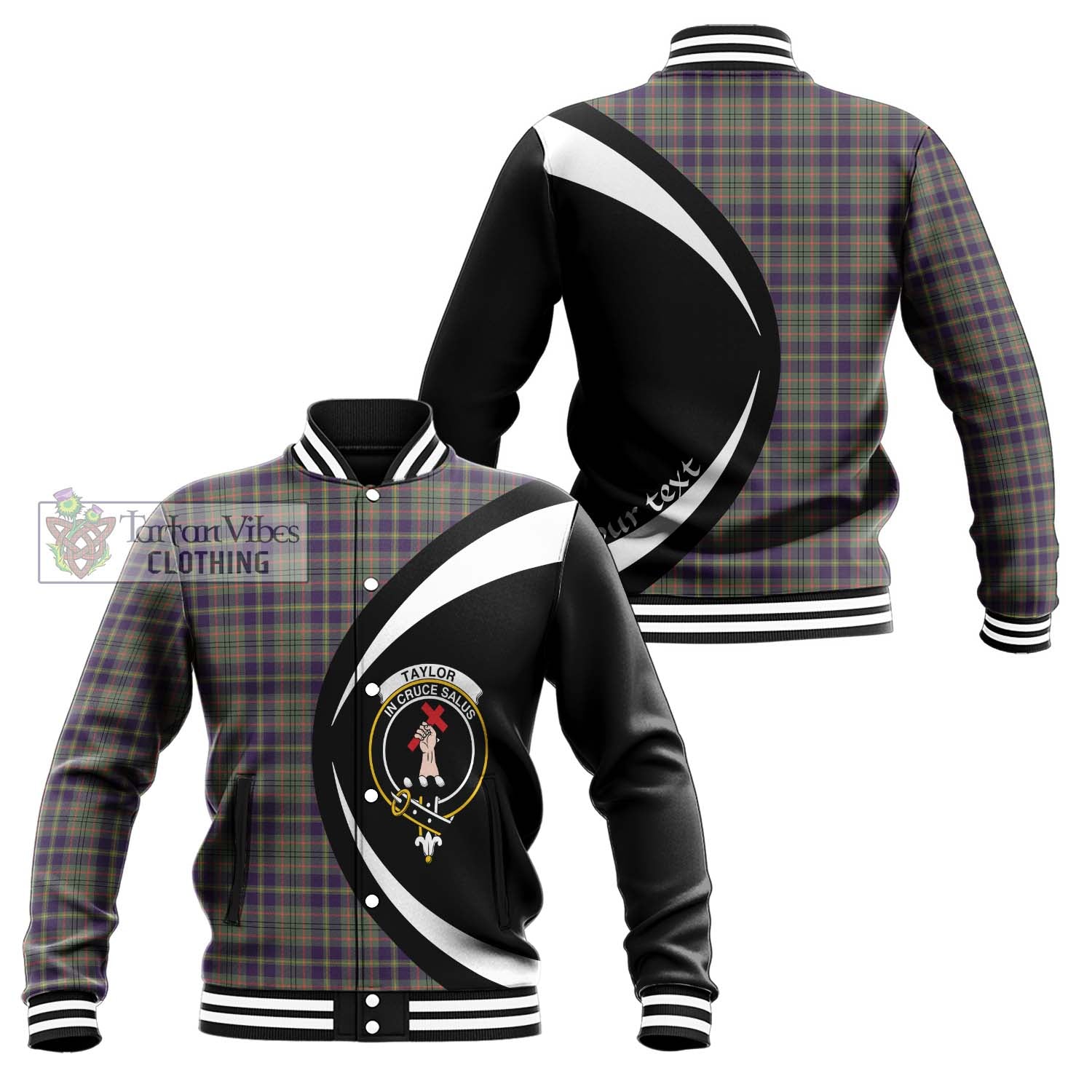 Taylor Weathered Tartan Baseball Jacket with Family Crest Circle Style Unisex - Tartan Vibes Clothing