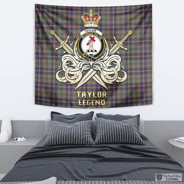 Taylor Weathered Tartan Tapestry with Clan Crest and the Golden Sword of Courageous Legacy