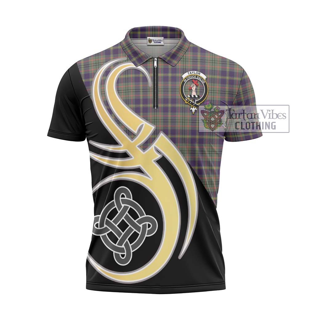 Tartan Vibes Clothing Taylor Weathered Tartan Zipper Polo Shirt with Family Crest and Celtic Symbol Style