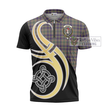 Taylor Weathered Tartan Zipper Polo Shirt with Family Crest and Celtic Symbol Style