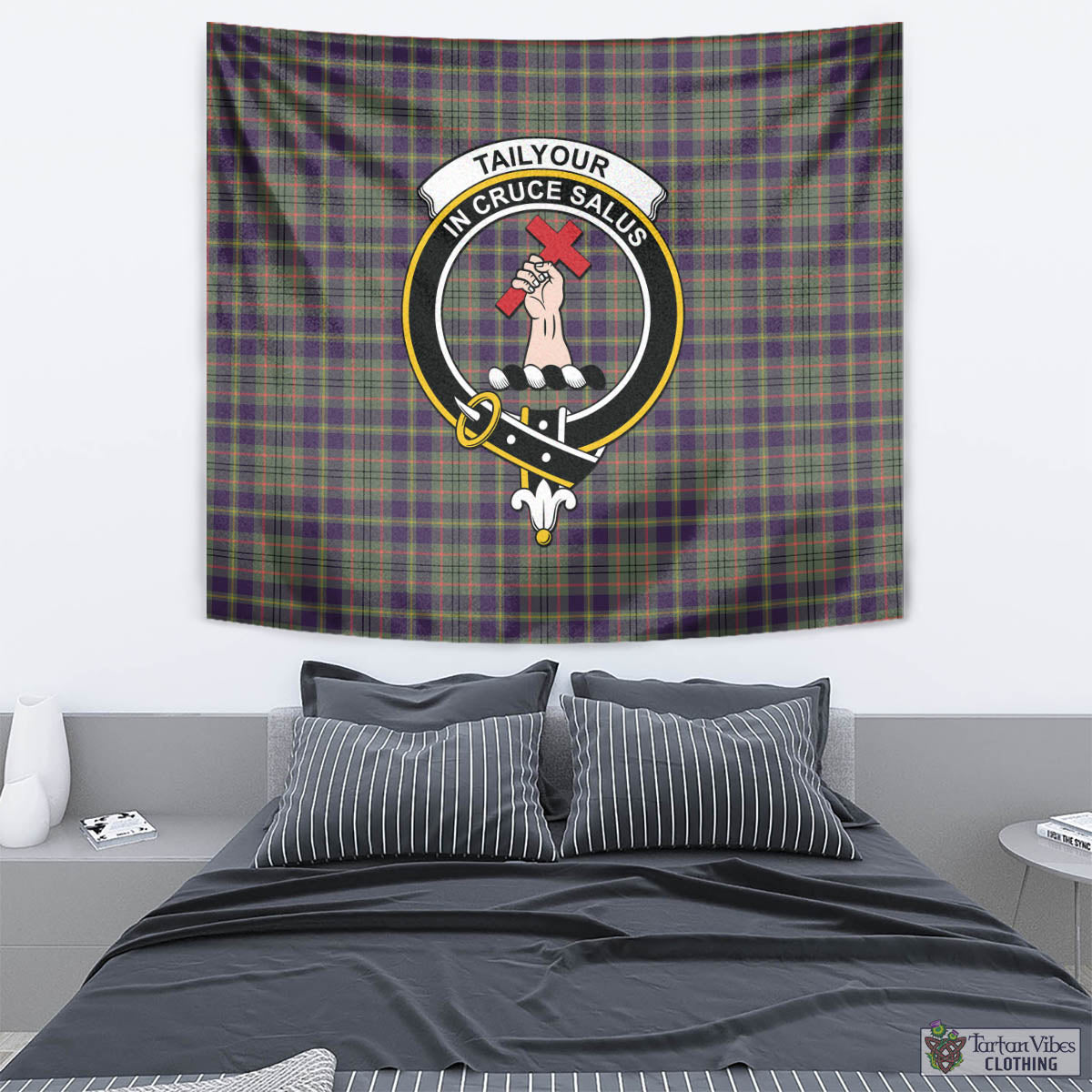 Tartan Vibes Clothing Taylor Weathered Tartan Tapestry Wall Hanging and Home Decor for Room with Family Crest