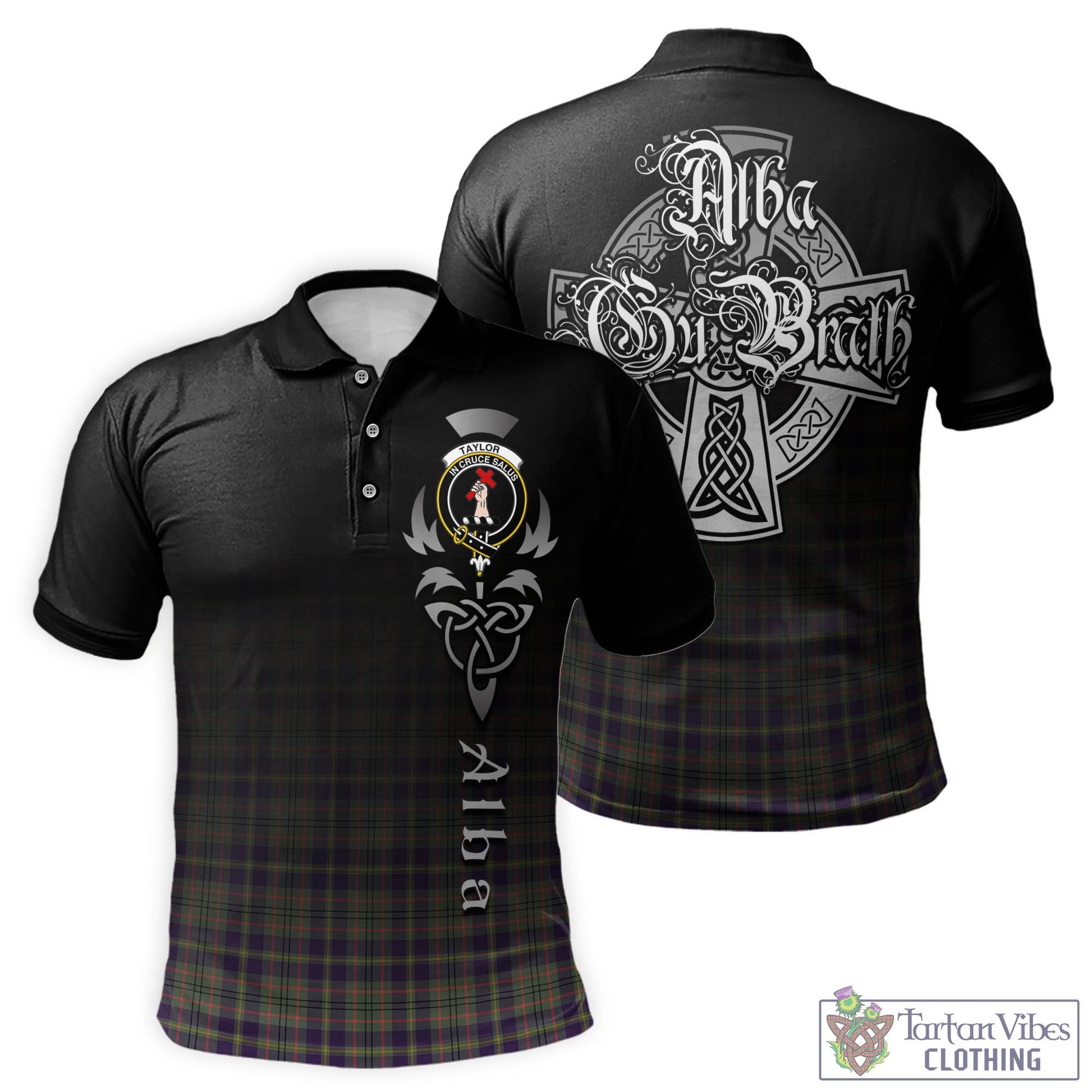 Tartan Vibes Clothing Taylor Weathered Tartan Polo Shirt Featuring Alba Gu Brath Family Crest Celtic Inspired