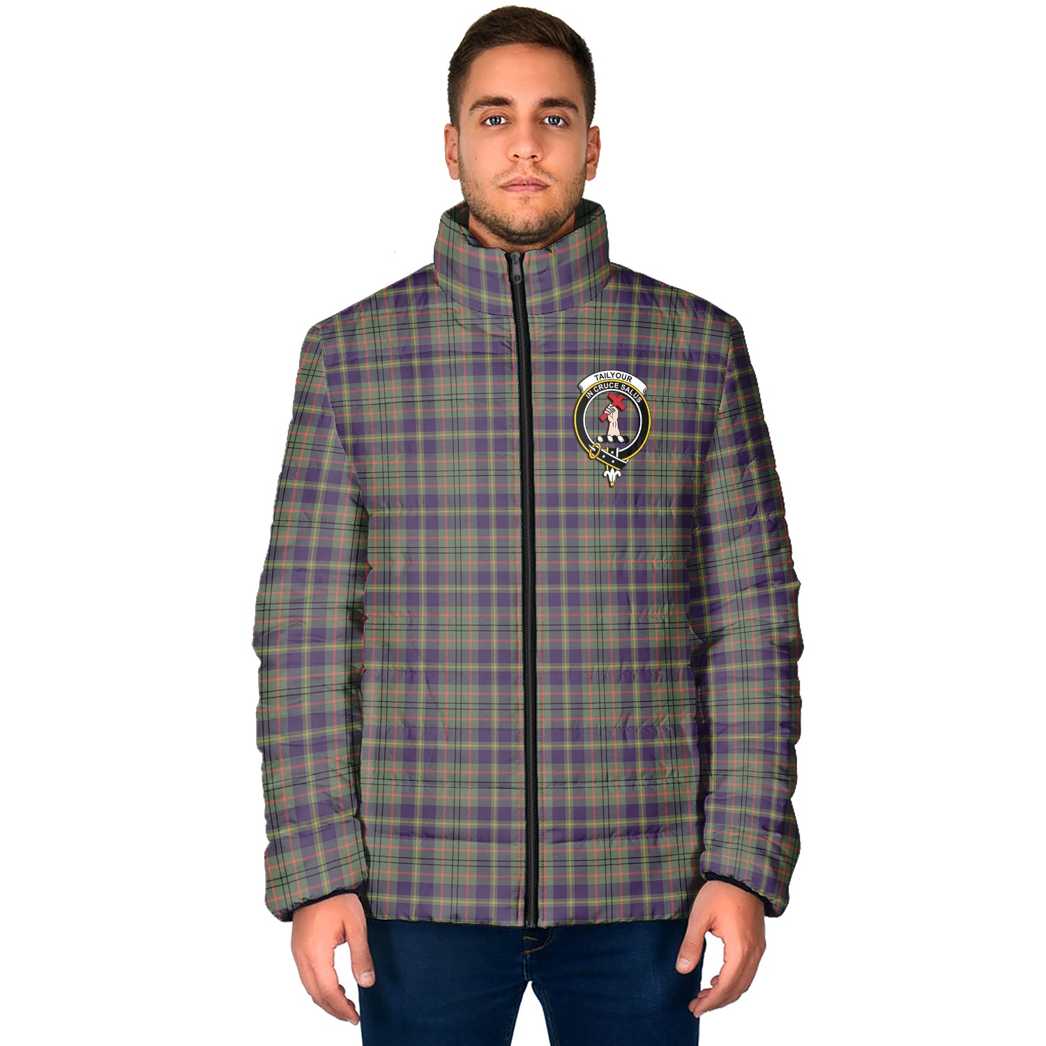 Taylor Weathered Tartan Padded Jacket with Family Crest - Tartan Vibes Clothing