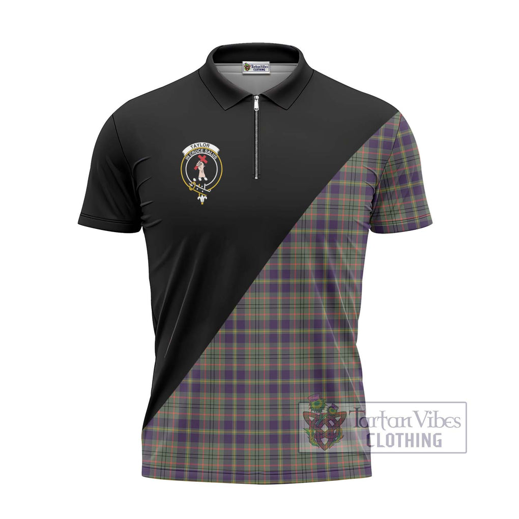 Taylor Weathered Tartan Zipper Polo Shirt with Family Crest and Military Logo Style - Tartanvibesclothing Shop