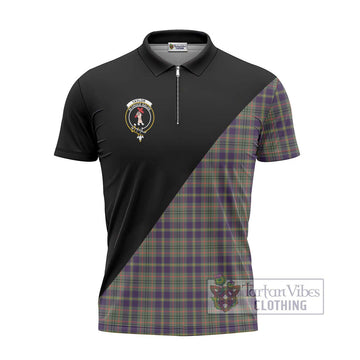 Taylor Weathered Tartan Zipper Polo Shirt with Family Crest and Military Logo Style