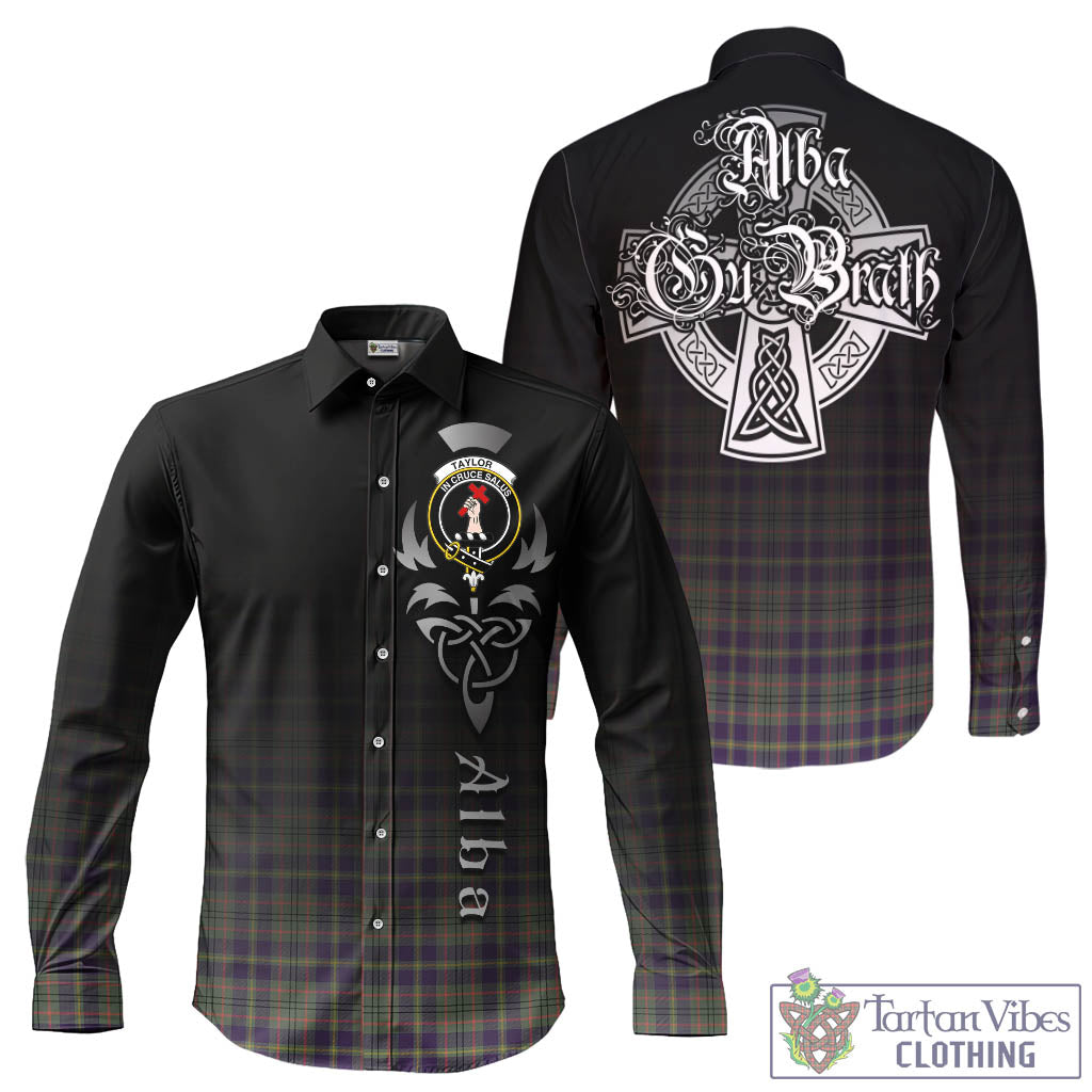 Tartan Vibes Clothing Taylor Weathered Tartan Long Sleeve Button Up Featuring Alba Gu Brath Family Crest Celtic Inspired