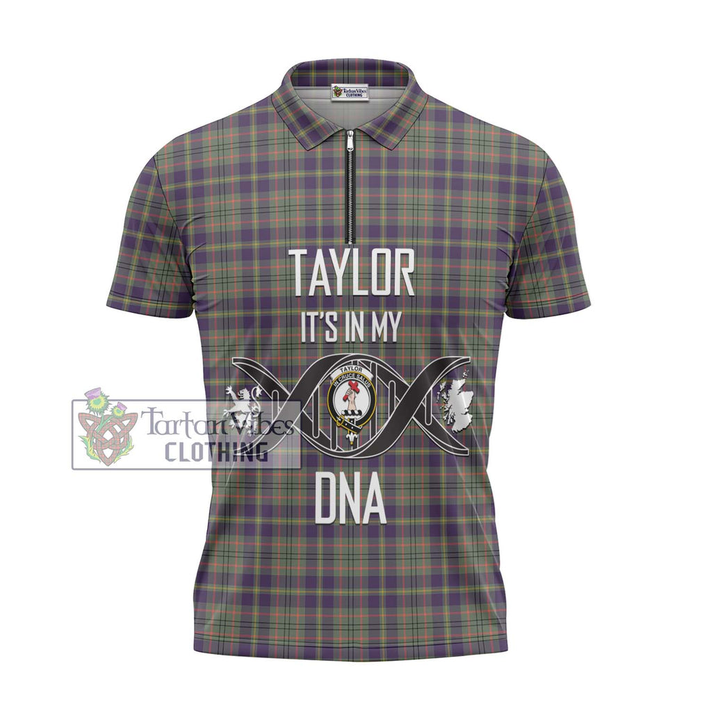 Taylor Weathered Tartan Zipper Polo Shirt with Family Crest DNA In Me Style - Tartanvibesclothing Shop