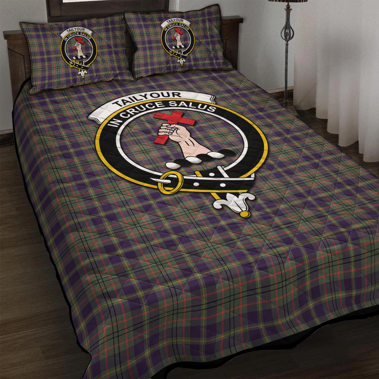 Taylor Weathered Tartan Quilt Bed Set with Family Crest - Tartan Vibes Clothing