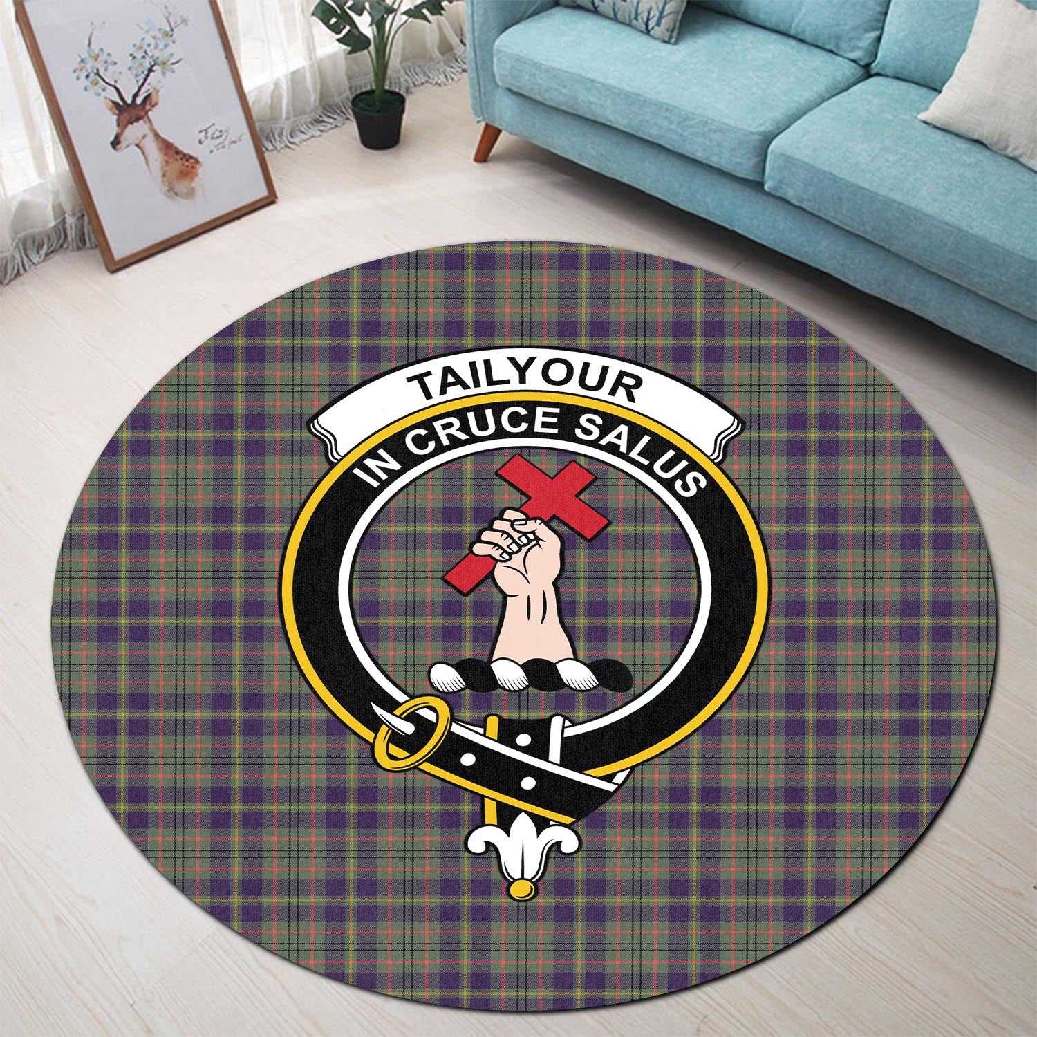 taylor-weathered-tartan-round-rug-with-family-crest