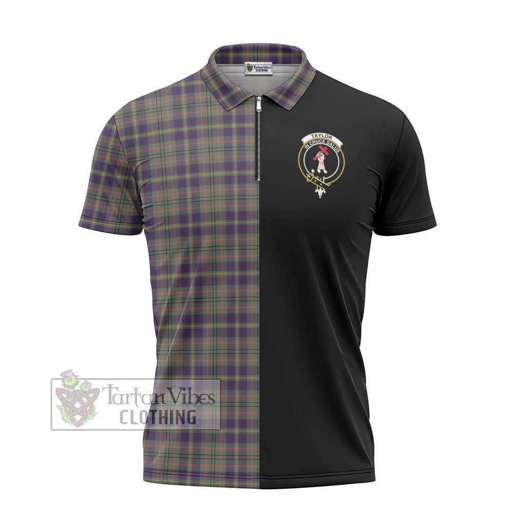 Taylor Weathered Tartan Zipper Polo Shirt with Family Crest and Half Of Me Style - Tartanvibesclothing Shop