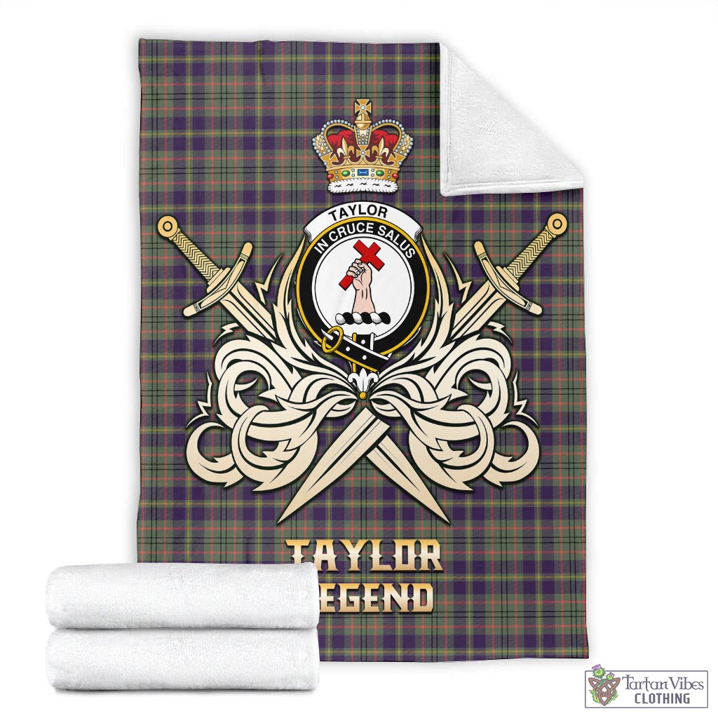 Tartan Vibes Clothing Taylor Weathered Tartan Blanket with Clan Crest and the Golden Sword of Courageous Legacy