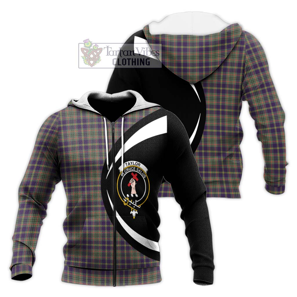 Taylor Weathered Tartan Knitted Hoodie with Family Crest Circle Style Unisex Knitted Zip Hoodie - Tartan Vibes Clothing