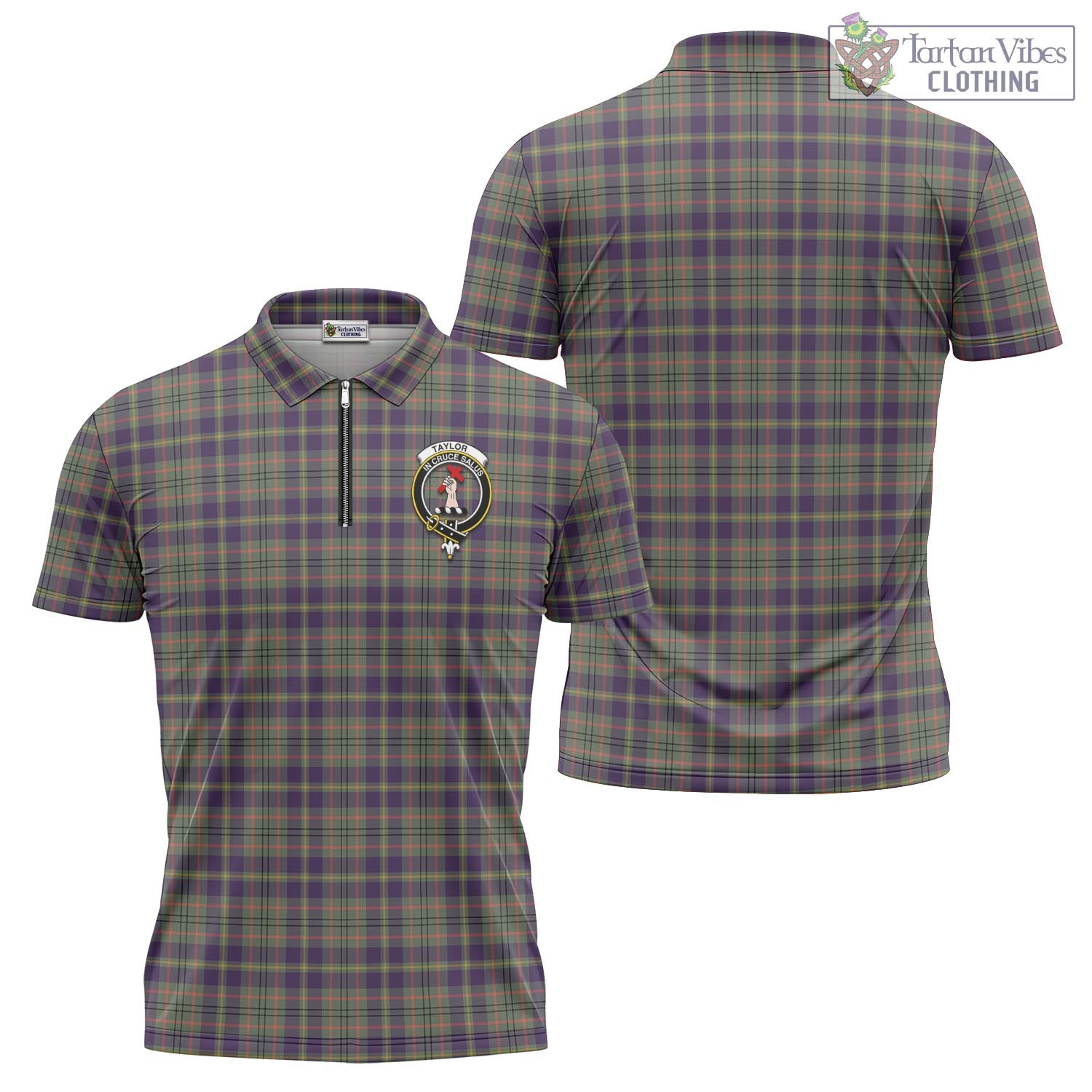 Tartan Vibes Clothing Taylor Weathered Tartan Zipper Polo Shirt with Family Crest