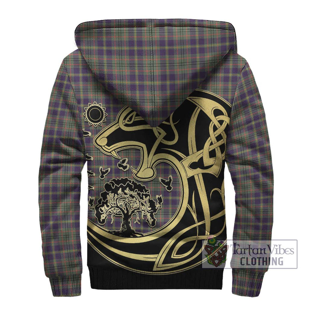 Taylor Weathered Tartan Sherpa Hoodie with Family Crest Celtic Wolf Style - Tartan Vibes Clothing