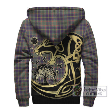 Taylor Weathered Tartan Sherpa Hoodie with Family Crest Celtic Wolf Style