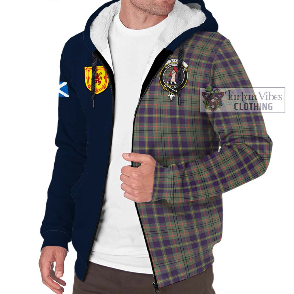 Tartan Vibes Clothing Taylor Weathered Tartan Sherpa Hoodie with Scottish Lion Royal Arm Half Style