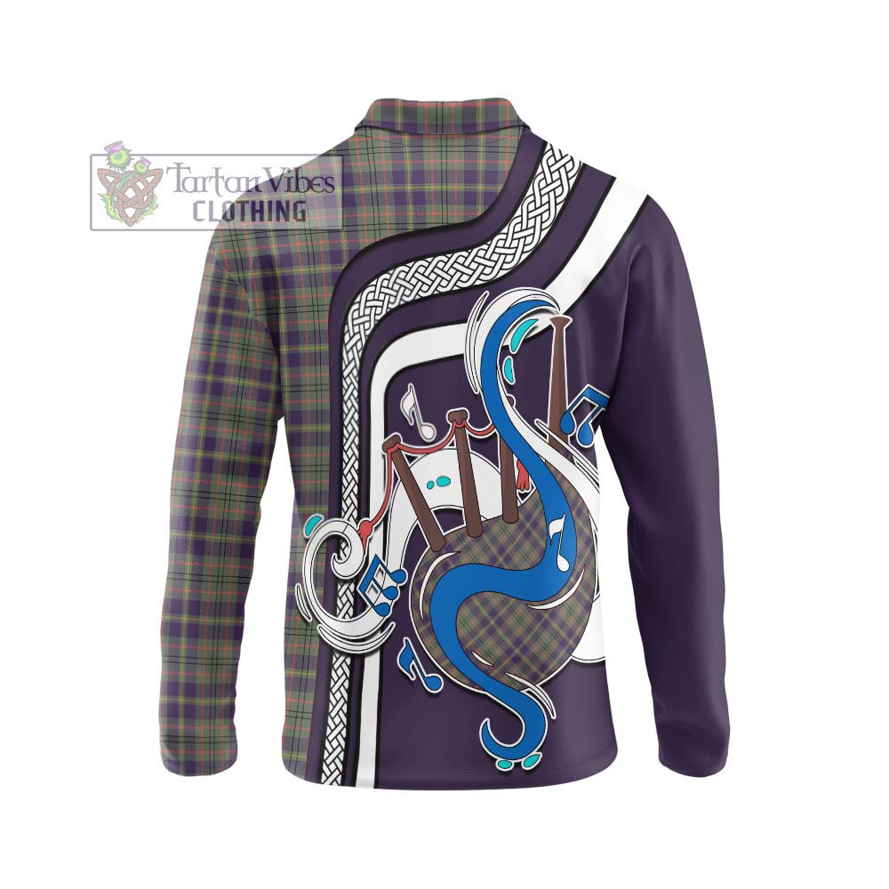 Tartan Vibes Clothing Taylor Weathered Tartan Long Sleeve Polo Shirt with Epic Bagpipe Style