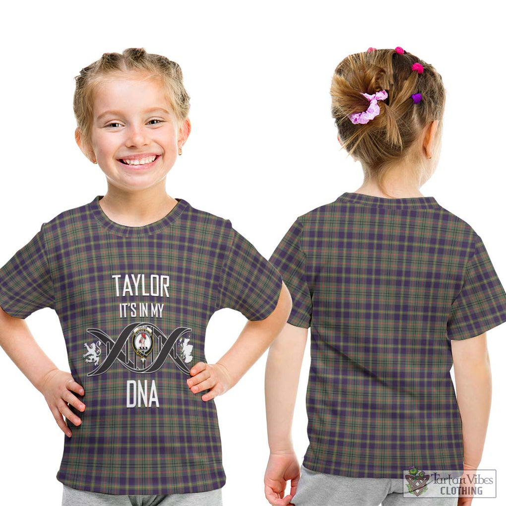 Taylor Weathered Tartan Kid T-Shirt with Family Crest DNA In Me Style - Tartanvibesclothing Shop