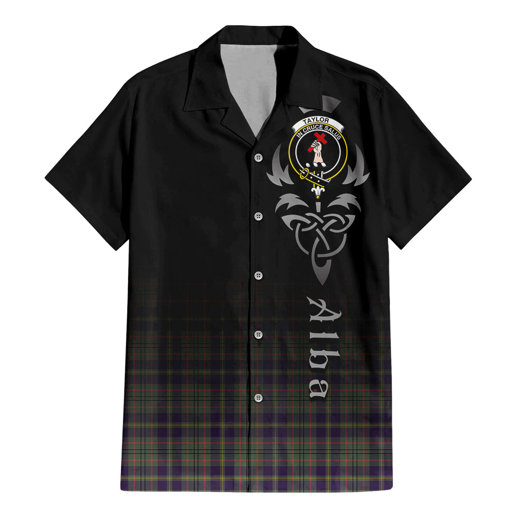 Tartan Vibes Clothing Taylor Weathered Tartan Short Sleeve Button Up Featuring Alba Gu Brath Family Crest Celtic Inspired