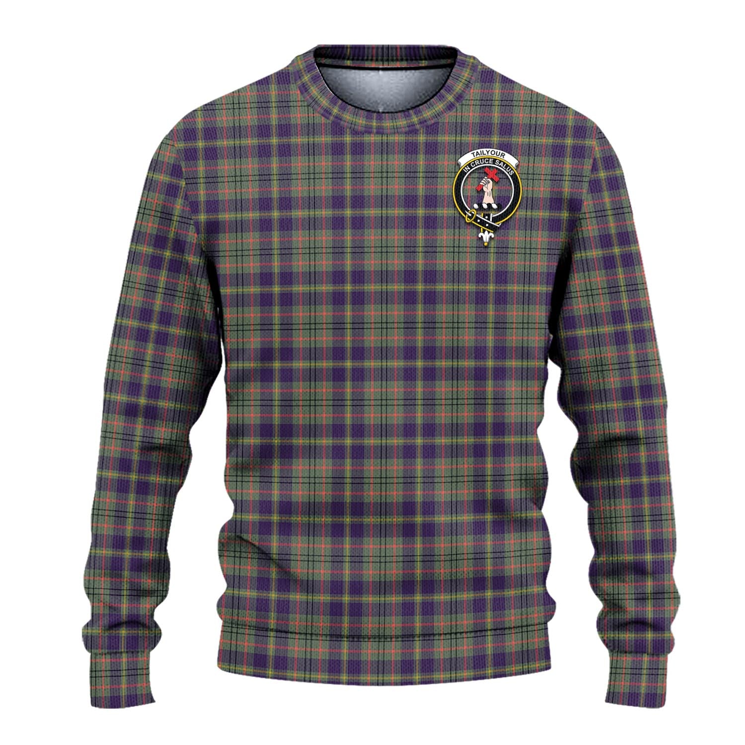 Taylor Weathered Tartan Knitted Sweater with Family Crest - Tartanvibesclothing