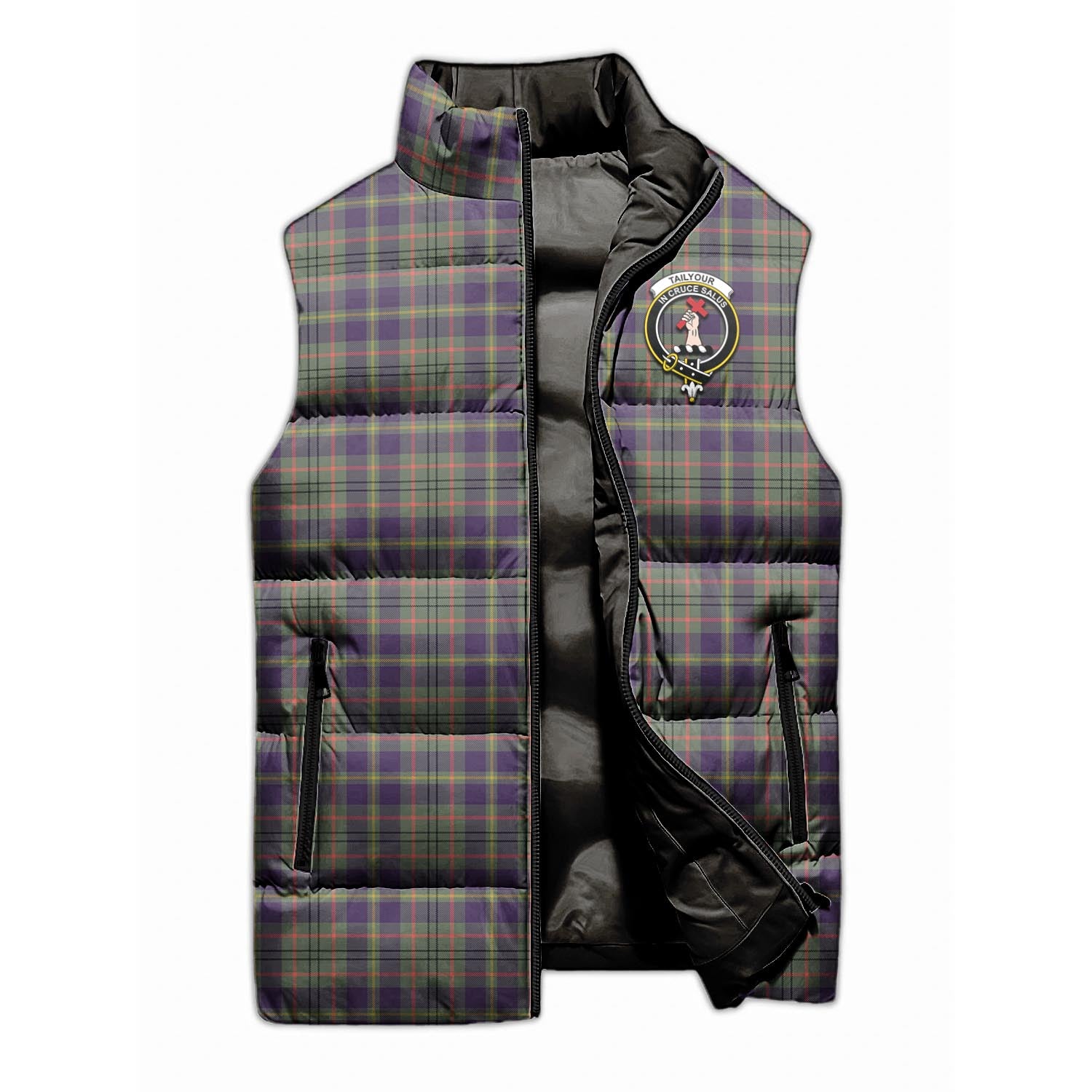 Taylor Weathered Tartan Sleeveless Puffer Jacket with Family Crest - Tartanvibesclothing