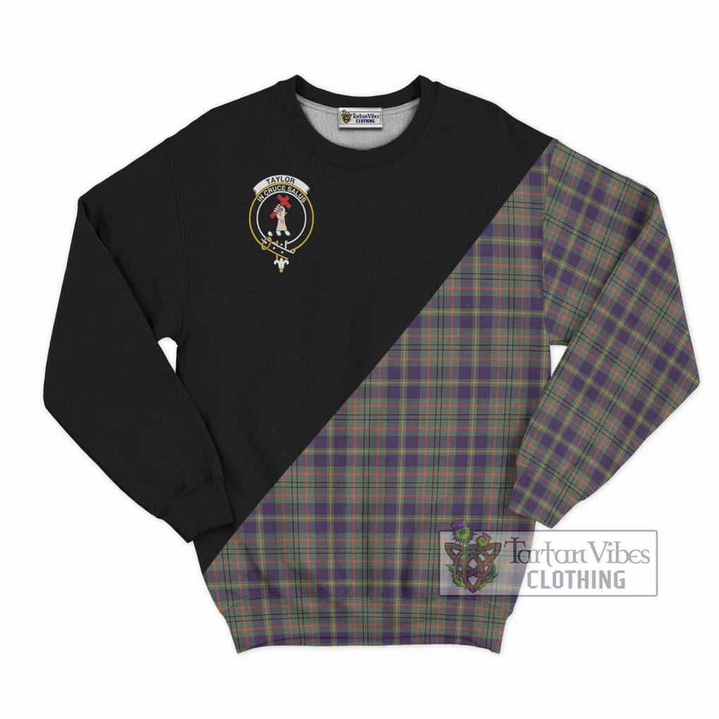 Taylor Weathered Tartan Sweatshirt with Family Crest and Military Logo Style - Tartanvibesclothing Shop