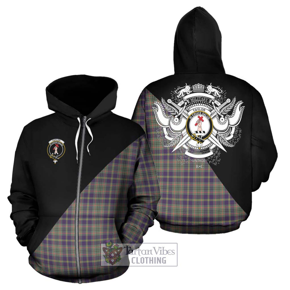 Taylor Weathered Tartan Hoodie with Family Crest and Military Logo Style - Tartanvibesclothing Shop