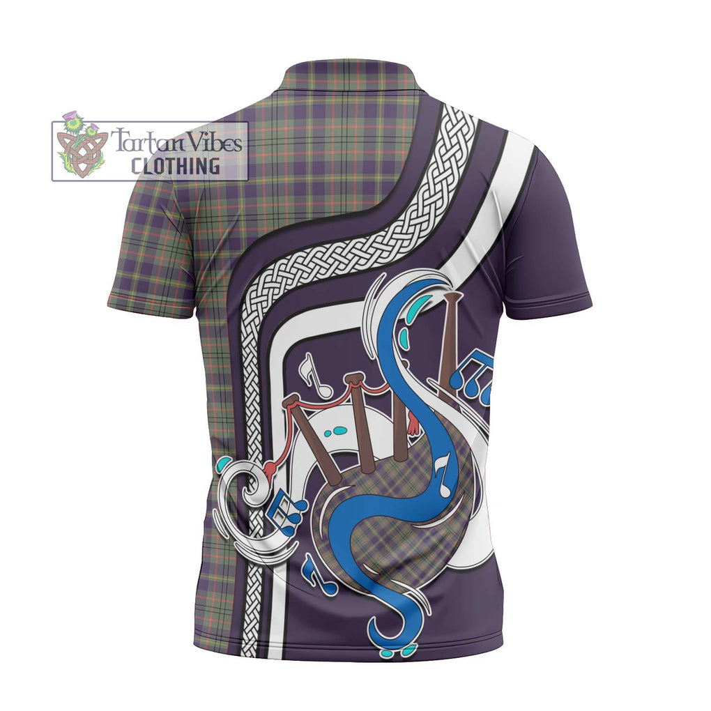 Taylor Weathered Tartan Zipper Polo Shirt with Epic Bagpipe Style - Tartanvibesclothing Shop