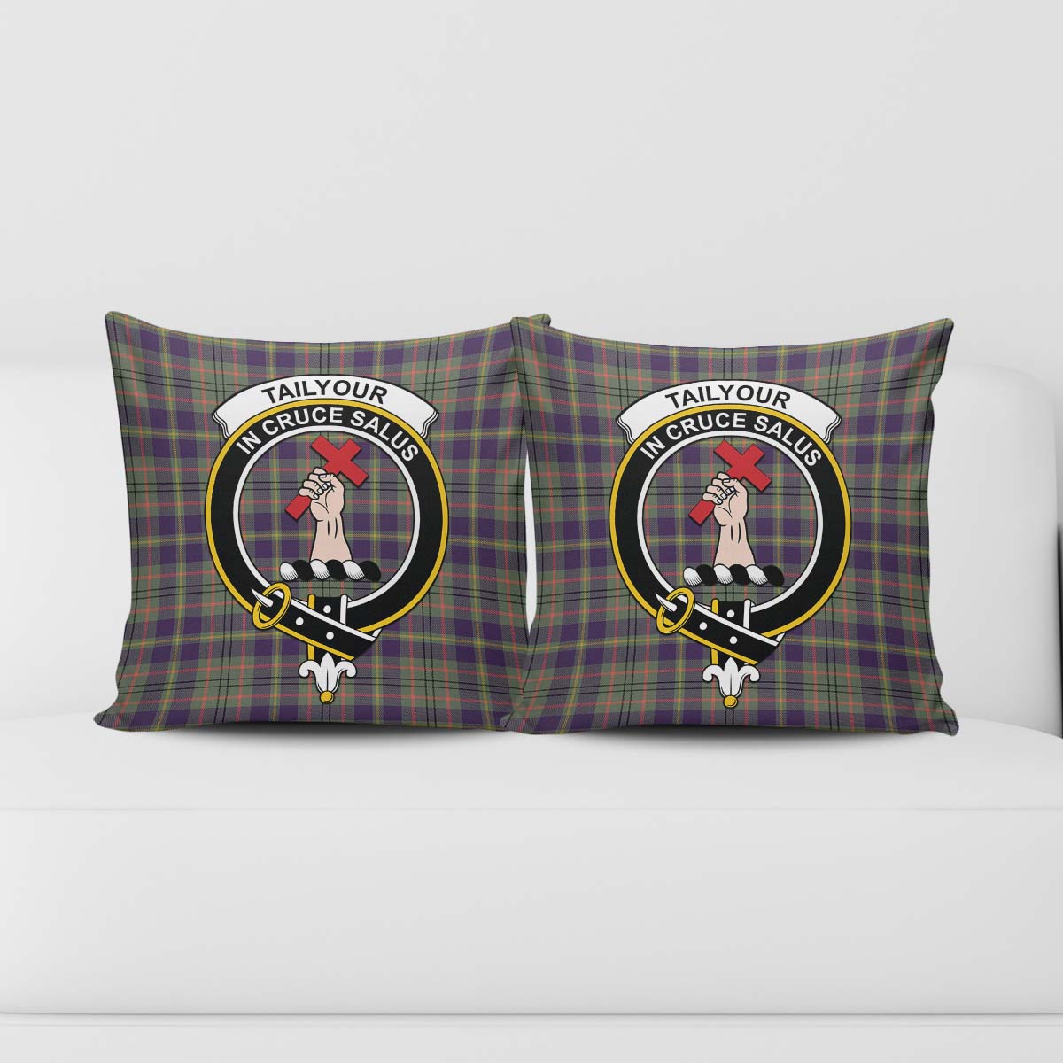 Taylor Weathered Tartan Pillow Cover with Family Crest - Tartanvibesclothing