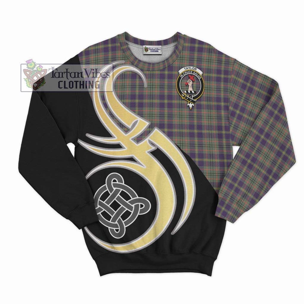 Taylor Weathered Tartan Sweatshirt with Family Crest and Celtic Symbol Style - Tartan Vibes Clothing