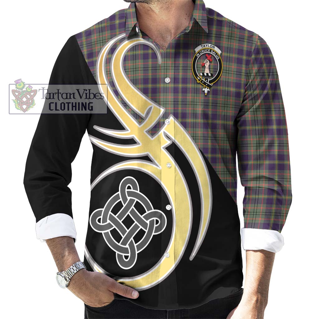 Taylor Weathered Tartan Long Sleeve Button Shirt with Family Crest and Celtic Symbol Style - Tartan Vibes Clothing