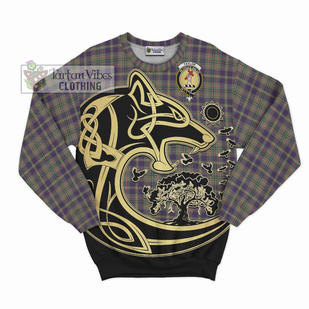 Taylor Weathered Tartan Sweatshirt with Family Crest Celtic Wolf Style - Tartan Vibes Clothing