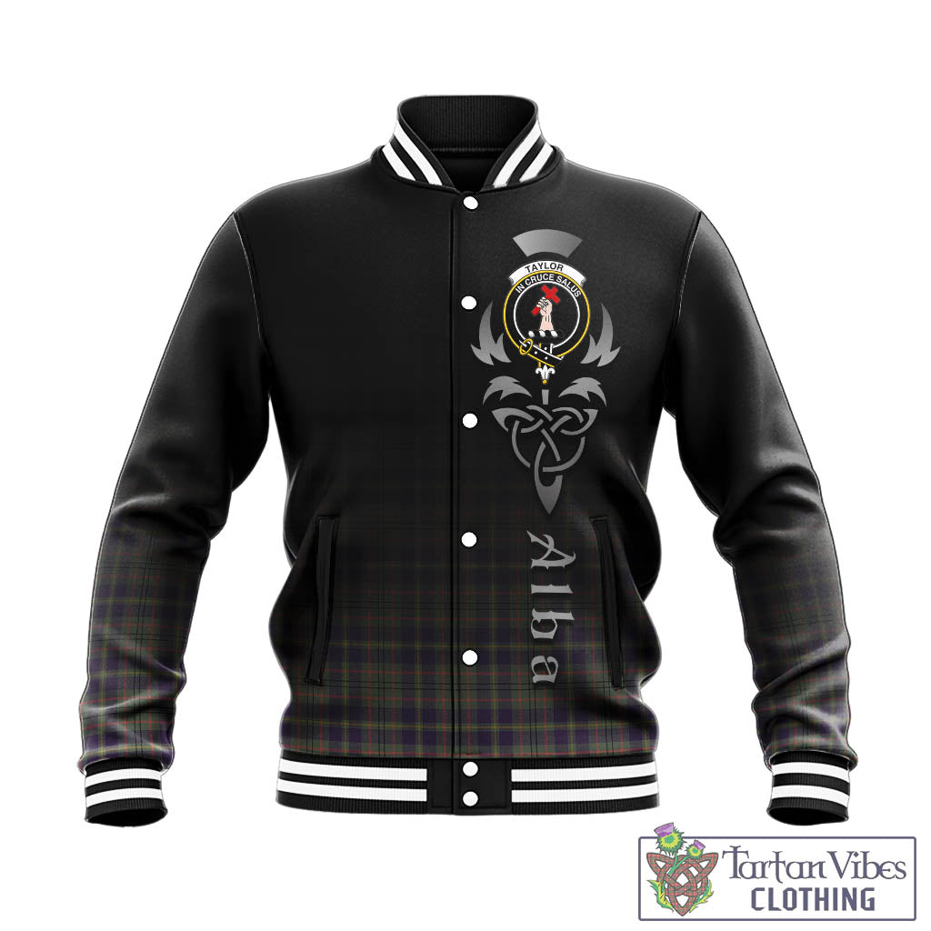 Tartan Vibes Clothing Taylor Weathered Tartan Baseball Jacket Featuring Alba Gu Brath Family Crest Celtic Inspired