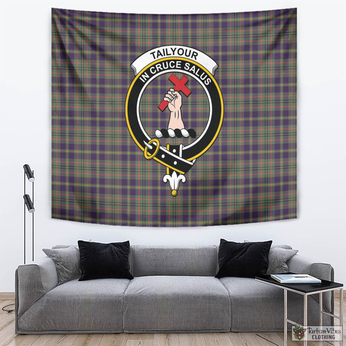 Tartan Vibes Clothing Taylor Weathered Tartan Tapestry Wall Hanging and Home Decor for Room with Family Crest