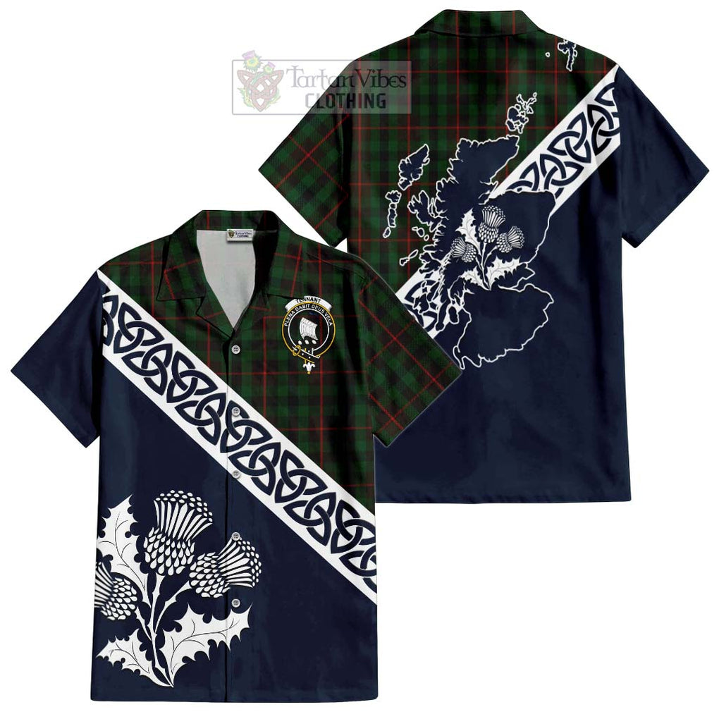 Tartan Vibes Clothing Tennant Tartan Short Sleeve Button Shirt Featuring Thistle and Scotland Map