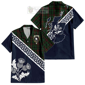 Tennant Tartan Short Sleeve Button Shirt Featuring Thistle and Scotland Map