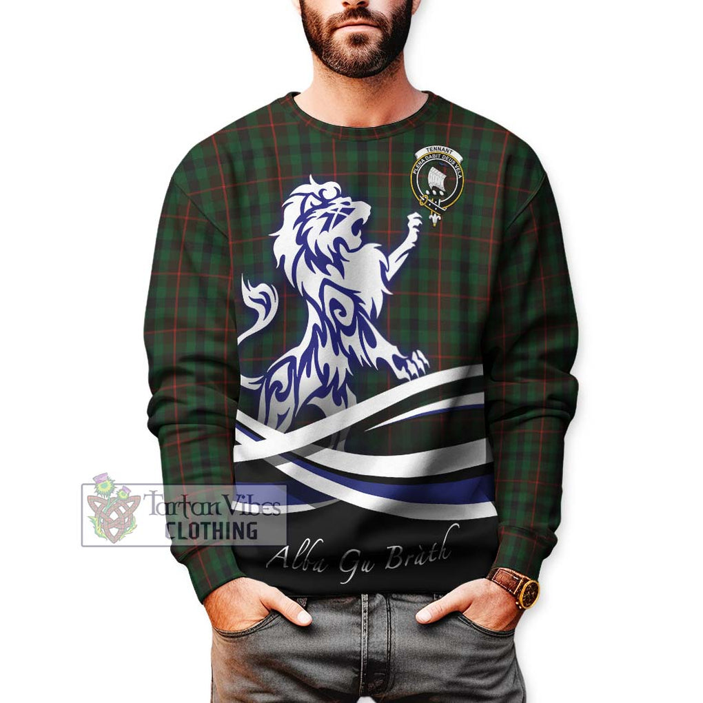 Tennant Tartan Sweatshirt with Alba Gu Brath Regal Lion Emblem Unisex - Tartanvibesclothing Shop