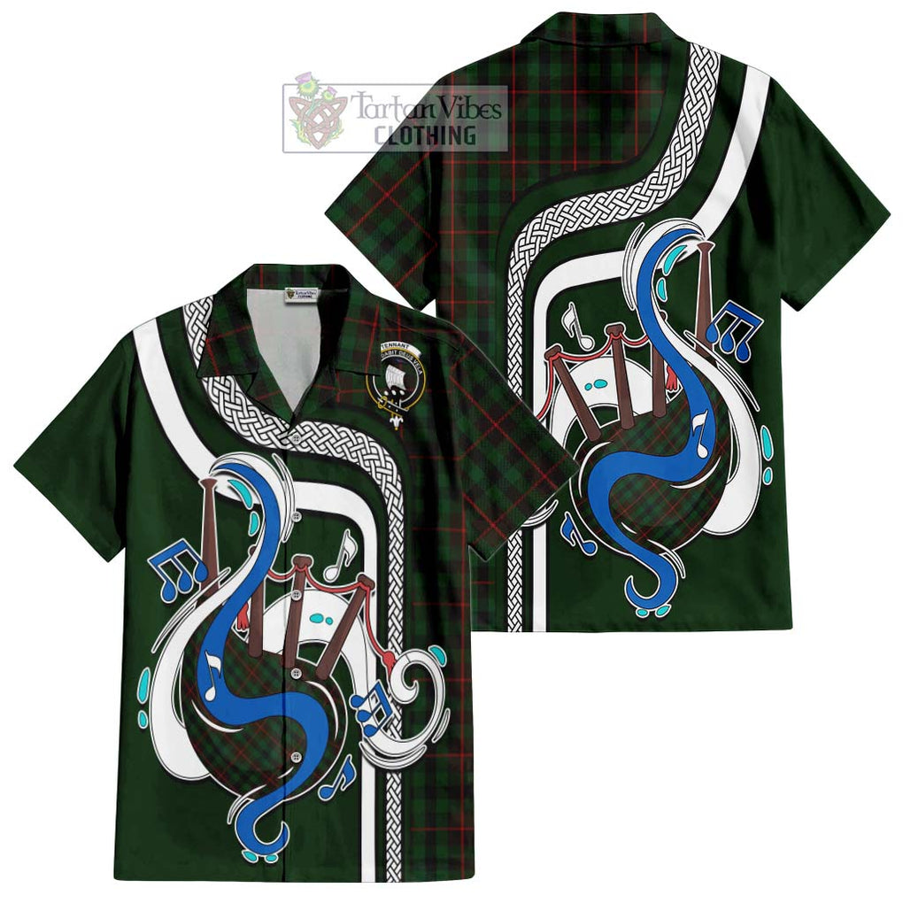 Tennant Tartan Short Sleeve Button Shirt with Epic Bagpipe Style Kid - Tartanvibesclothing Shop