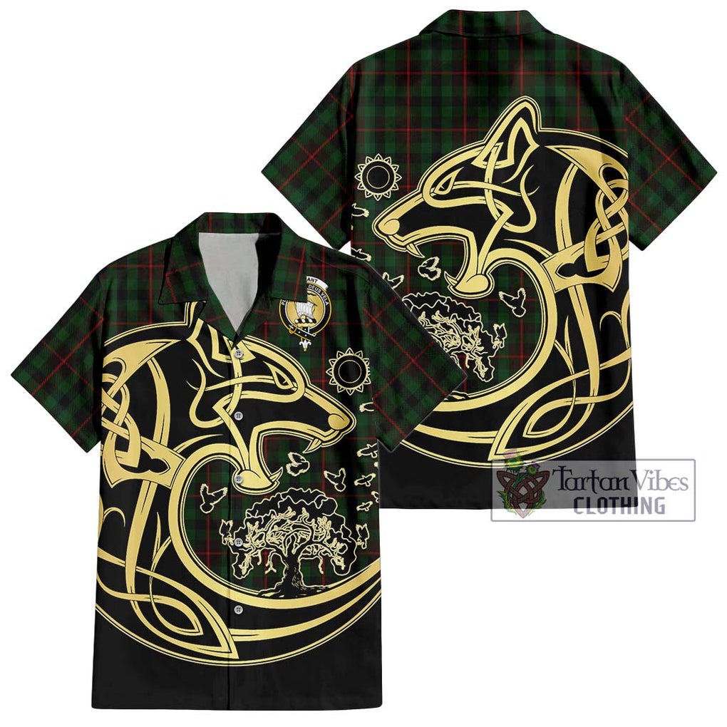 Tennant Tartan Short Sleeve Button Shirt with Family Crest Celtic Wolf Style Kid - Tartan Vibes Clothing