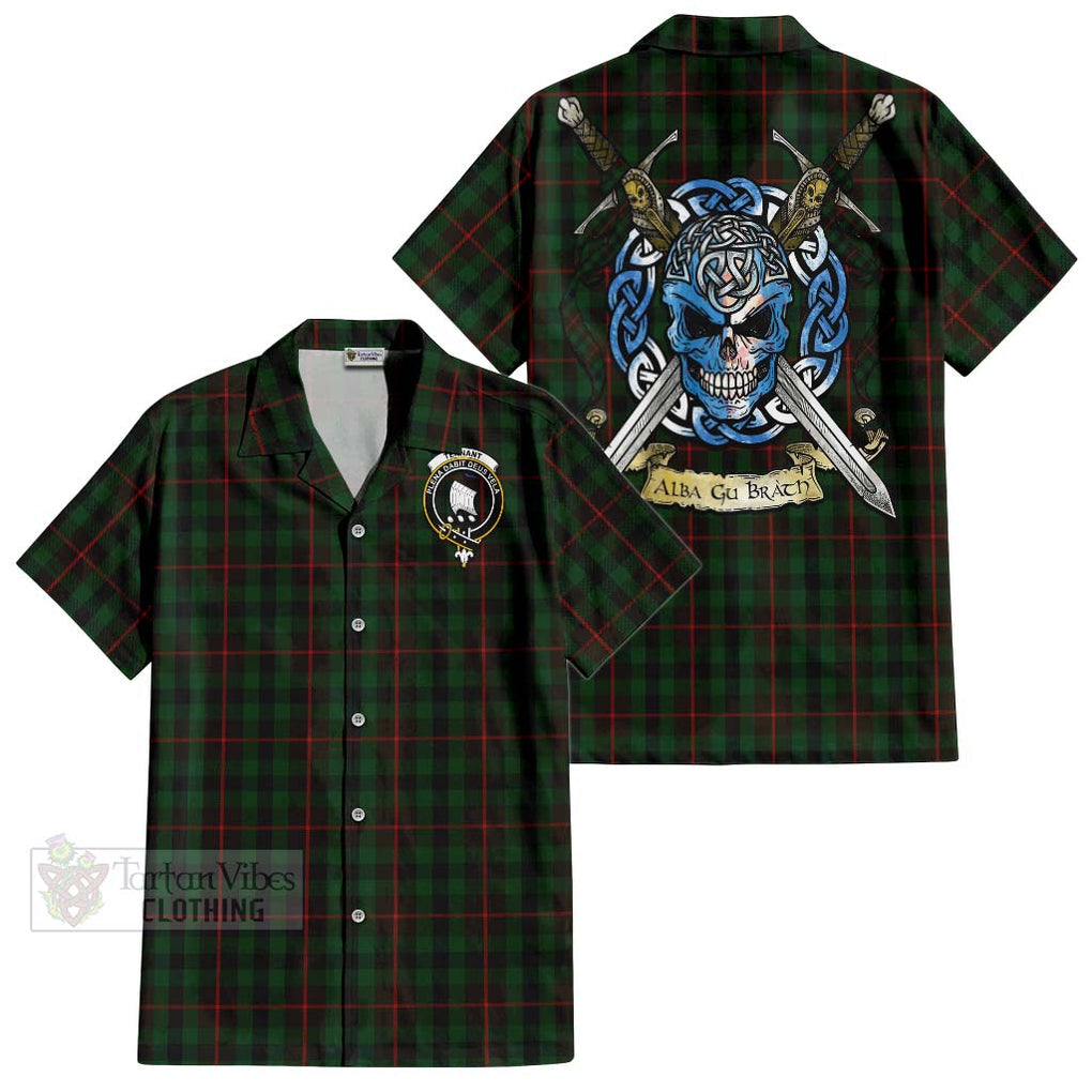 Tartan Vibes Clothing Tennant Tartan Short Sleeve Button Shirt with Family Crest Celtic Skull Style