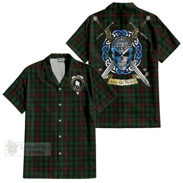 Tennant Tartan Short Sleeve Button Shirt with Family Crest Celtic Skull Style