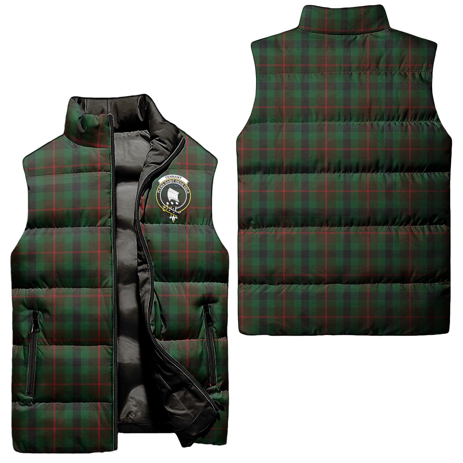 Tennant Tartan Sleeveless Puffer Jacket with Family Crest Unisex - Tartanvibesclothing