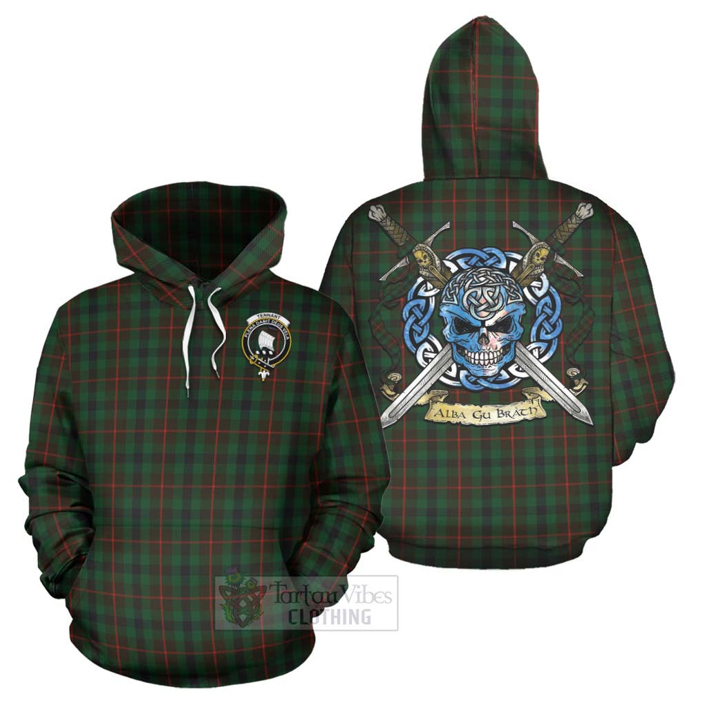 Tartan Vibes Clothing Tennant Tartan Hoodie with Family Crest Celtic Skull Style