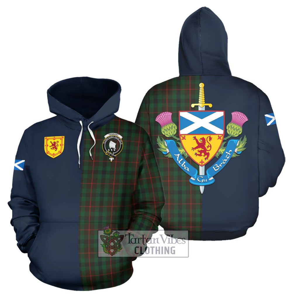 Tartan Vibes Clothing Tennant Tartan Hoodie with Scottish Lion Royal Arm Half Style