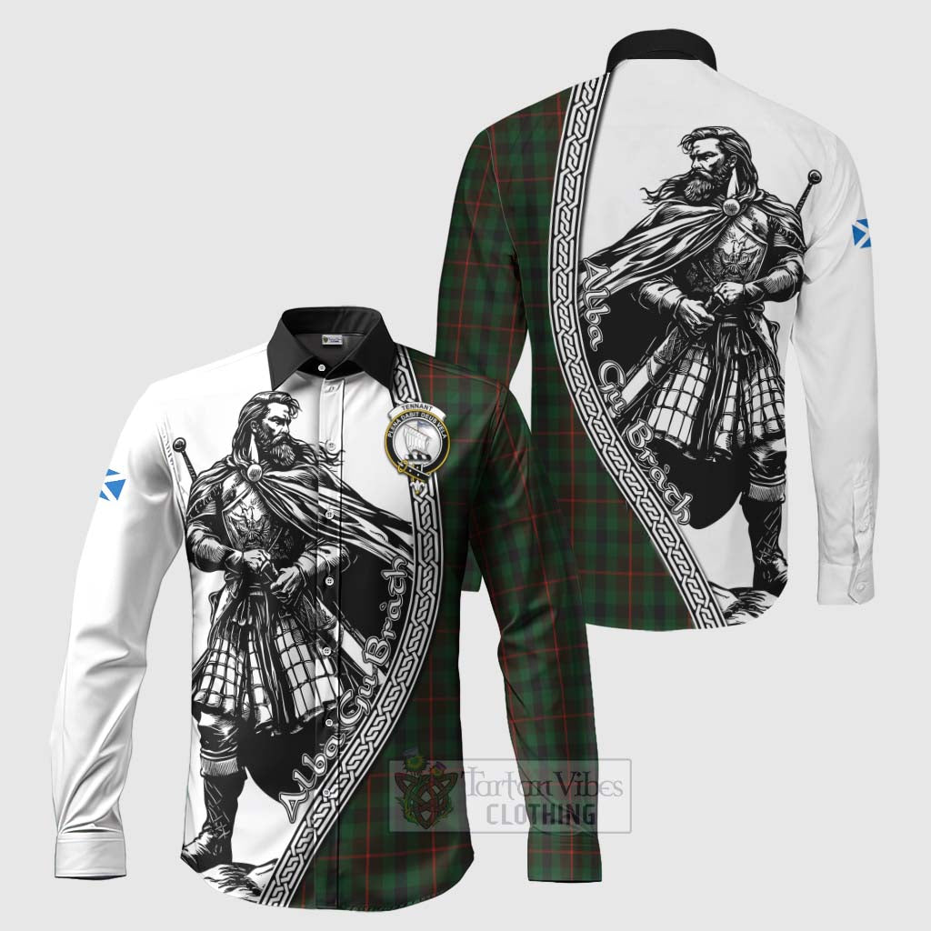 Tartan Vibes Clothing Tennant Tartan Clan Crest Long Sleeve Button Shirt with Highlander Warrior Celtic Style