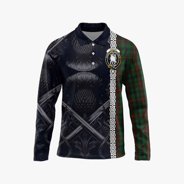 Tennant Tartan Long Sleeve Polo Shirt with Family Crest Cross Sword Thistle Celtic Vibes Unisex - Tartan Vibes Clothing