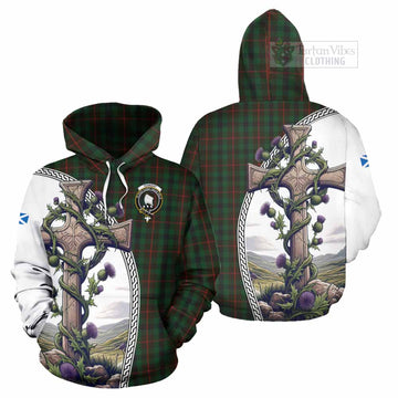 Tennant Tartan Hoodie with Family Crest and St. Andrew's Cross Accented by Thistle Vines