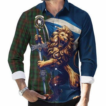 Tennant Tartan Family Crest Long Sleeve Button Shirt with Scottish Majestic Lion